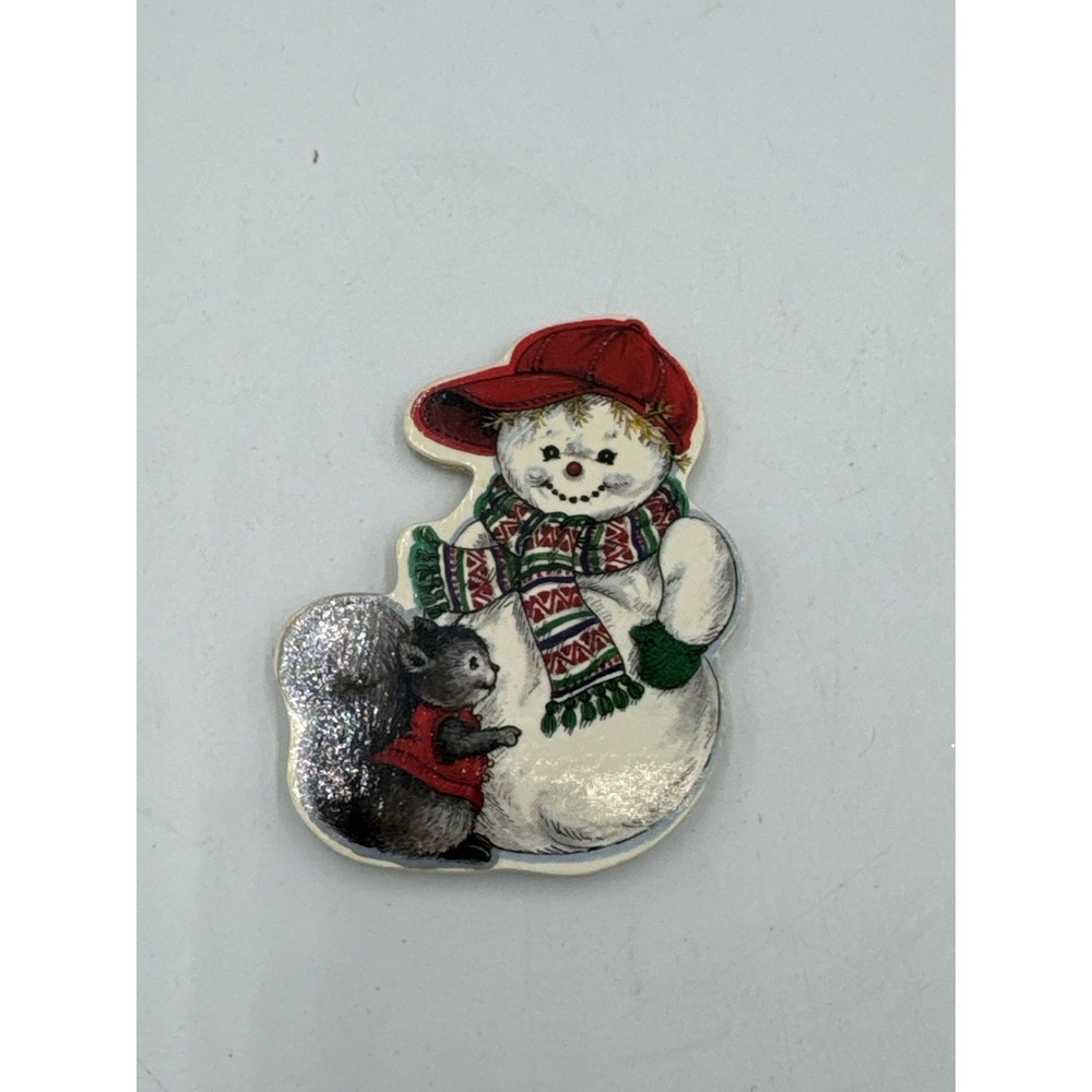 Wood Snowman With Squirrel Magnet